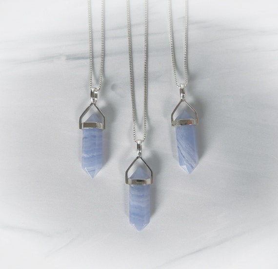 Blue Lace Agate Necklace, Blue Lace Agate Crystal, Raw Blue Lace Agate, Real Agate, Sterling Blue Lace Agate Pendant, Gemstone Appeal, Gsa