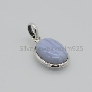 Blue Lace Agate Pendant: Oval Sterling Silver Necklace (15x20 Mm) Blue Lace Agate Pendant: Oval Sterling Silver Necklace (15x20 Mm)