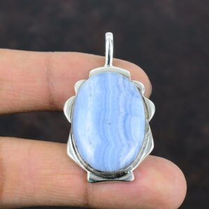 Blue Lace Agate Sterling Silver Pendant: Handmade Antique Style Jewelry Blue Lace Agate Sterling Silver Pendant: Handmade Antique Style Jewelry