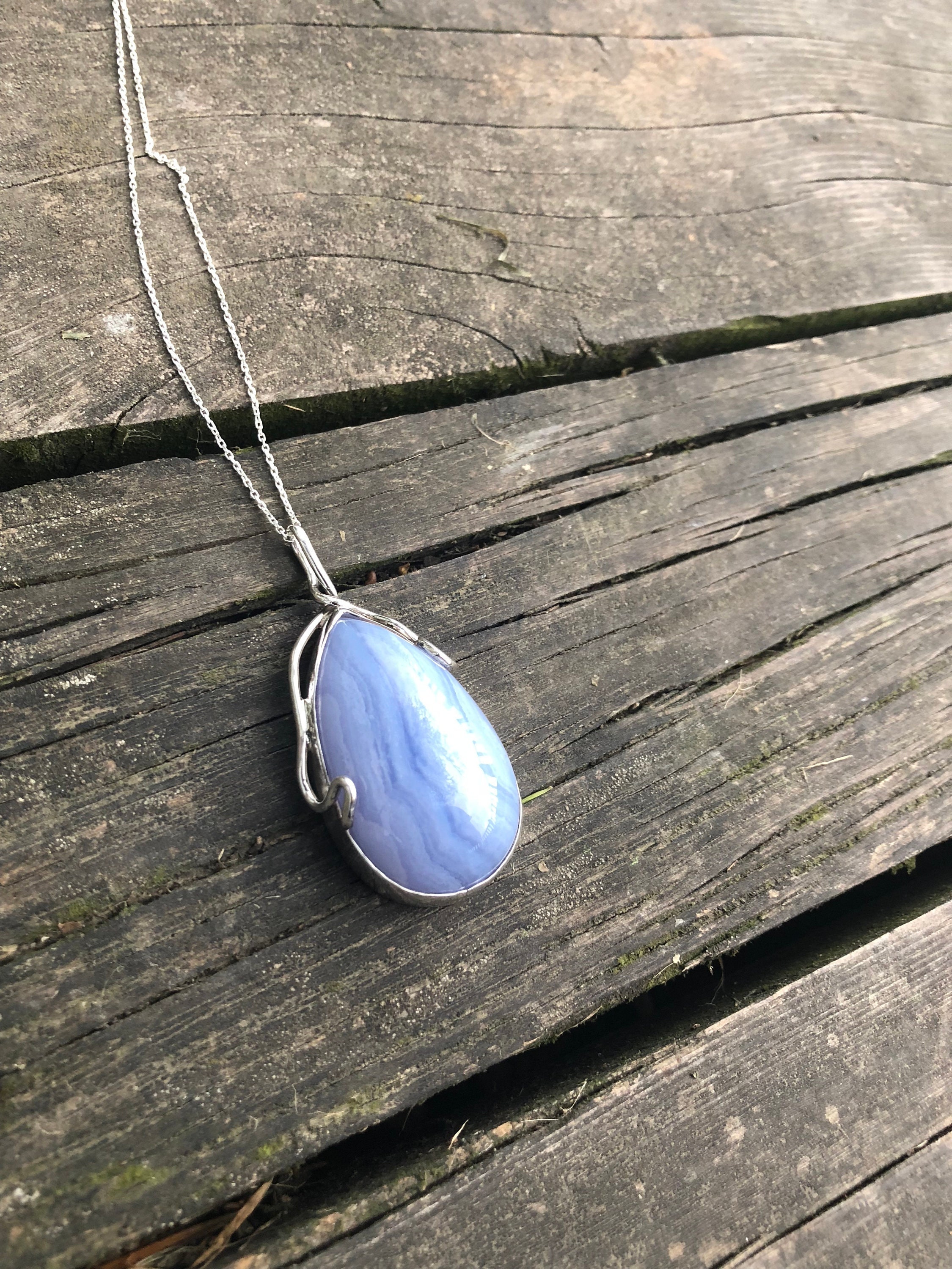 Stunning Blue Lace Agate Silver Necklace, Chalcedony Agate Necklace, Special Piece, Chalcedony Men Necklace, Blue Lace Agate Men Pendant