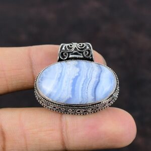 Vintage Handmade Blue Lace Agate 925 Sterling Silver Pendant Vintage Handmade Blue Lace Agate 925 Sterling Silver Pendant