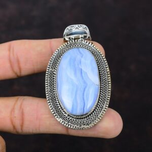 Vintage Blue Lace Agate 925 Sterling Silver Pendant - Handmade Gemstone Jewelry Vintage Blue Lace Agate 925 Sterling Silver Pendant - Handmade Gemstone Jewelry