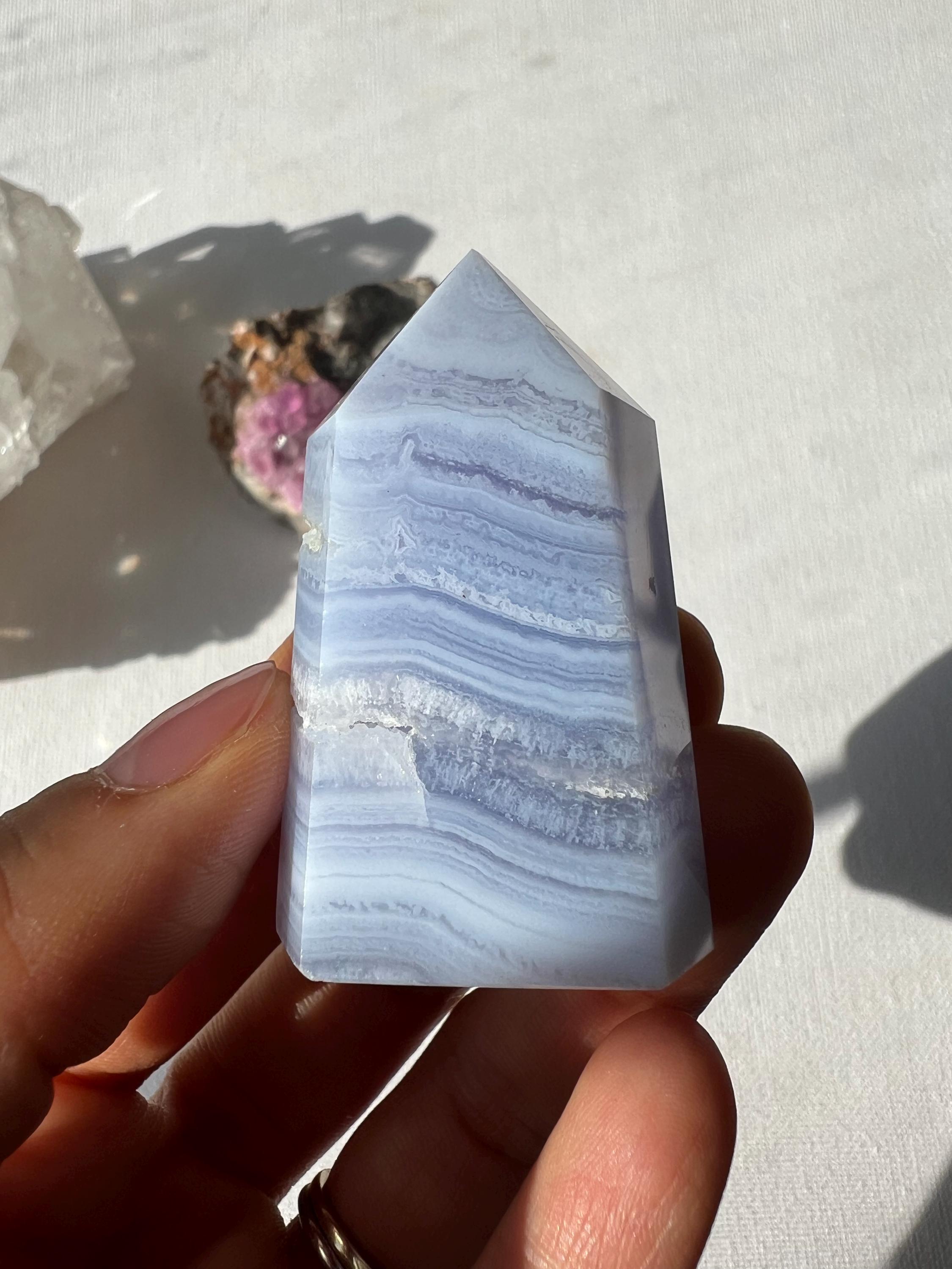 Polished Blue Lace Agate Crystal Tower (5cm)