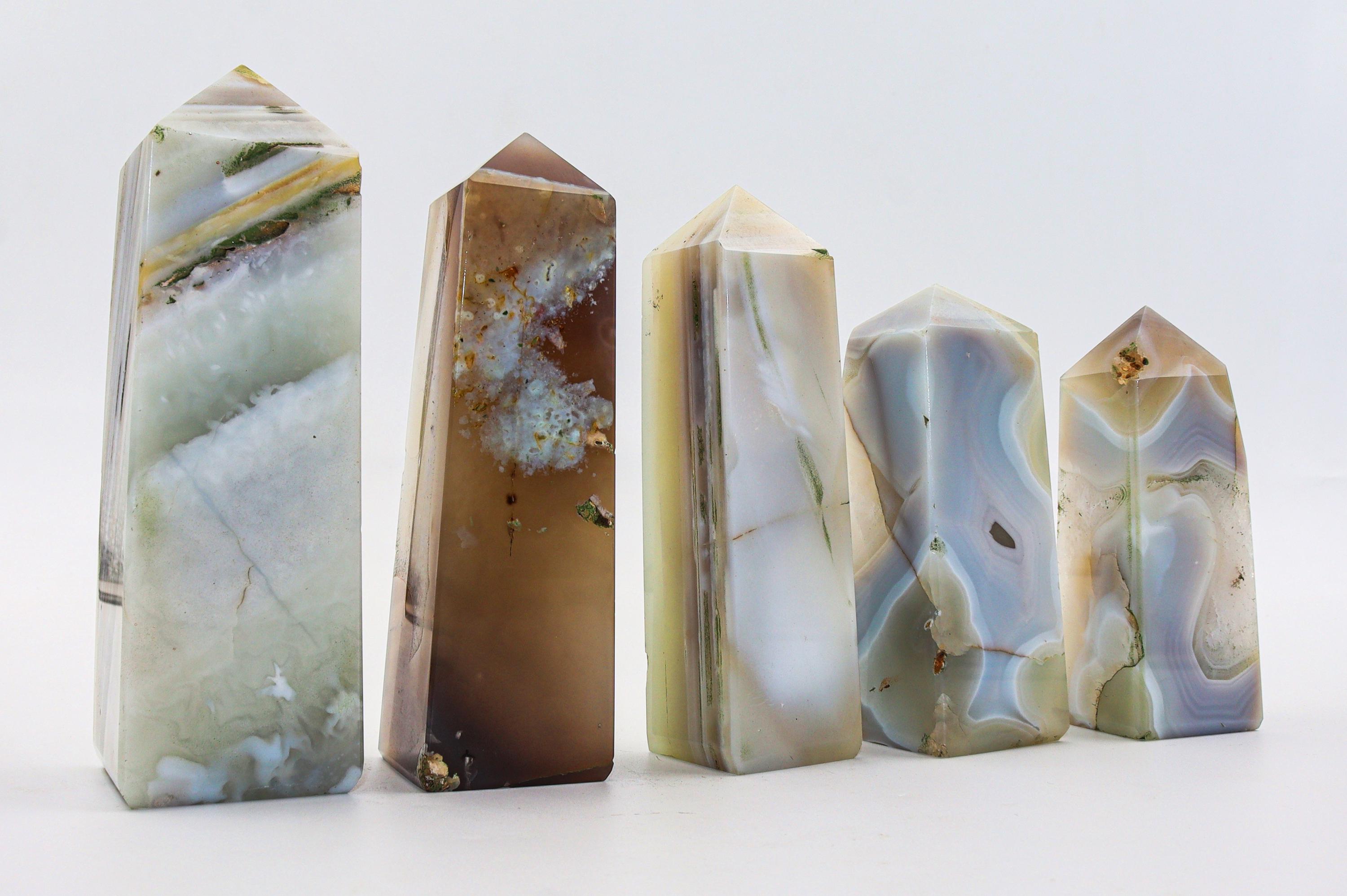 150mm Blue Lace Agate Crystal Obelisk : Fragmented Membrane Agate 4 Faceted Tower