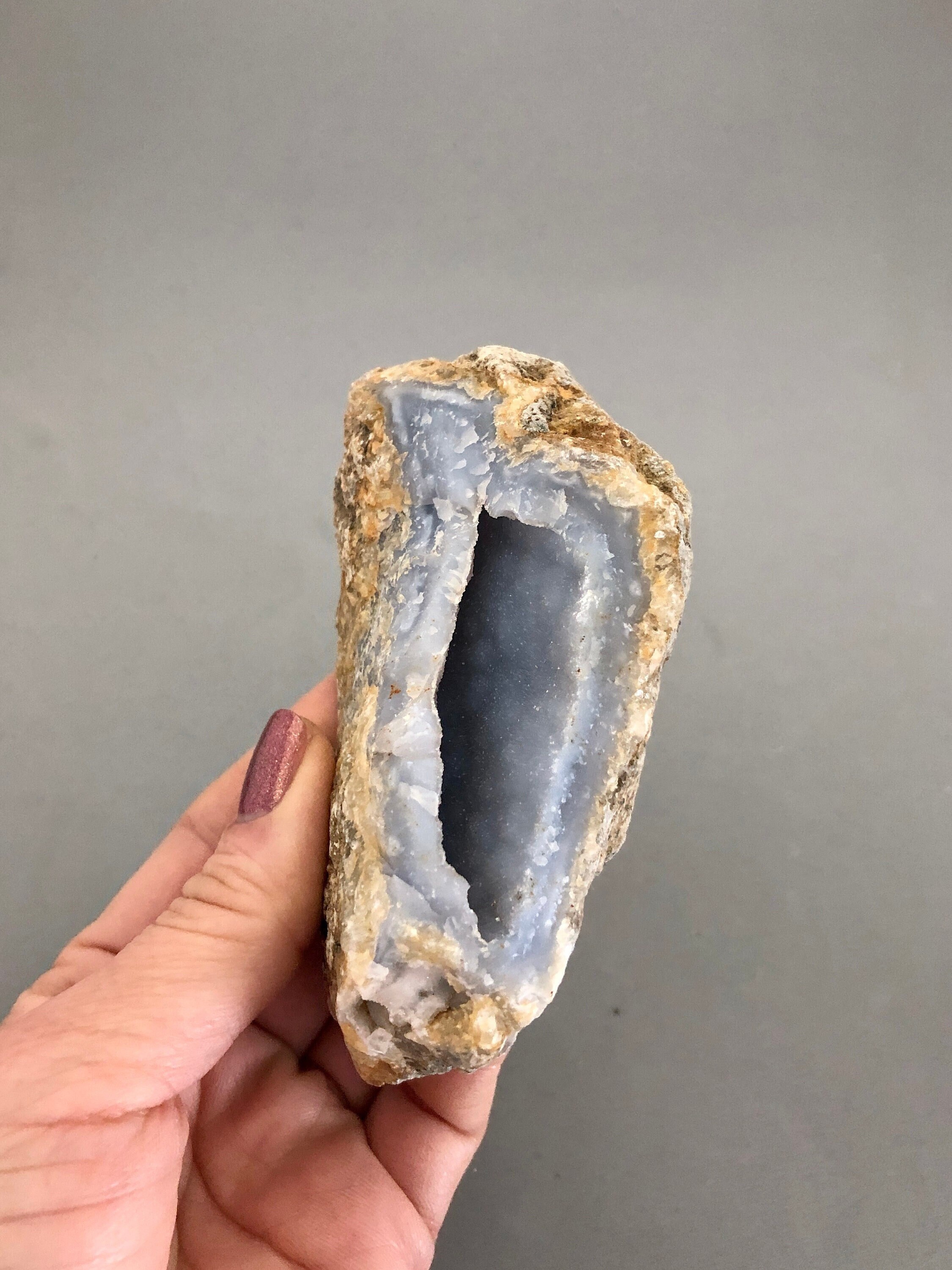 Druzy Blue Lace Agate Specimen (3 15/16") For Crystal Grids, Throat Chakra, Crystal Magi Witch Tool, Metaphysical Crystal Rough, Angel Stone