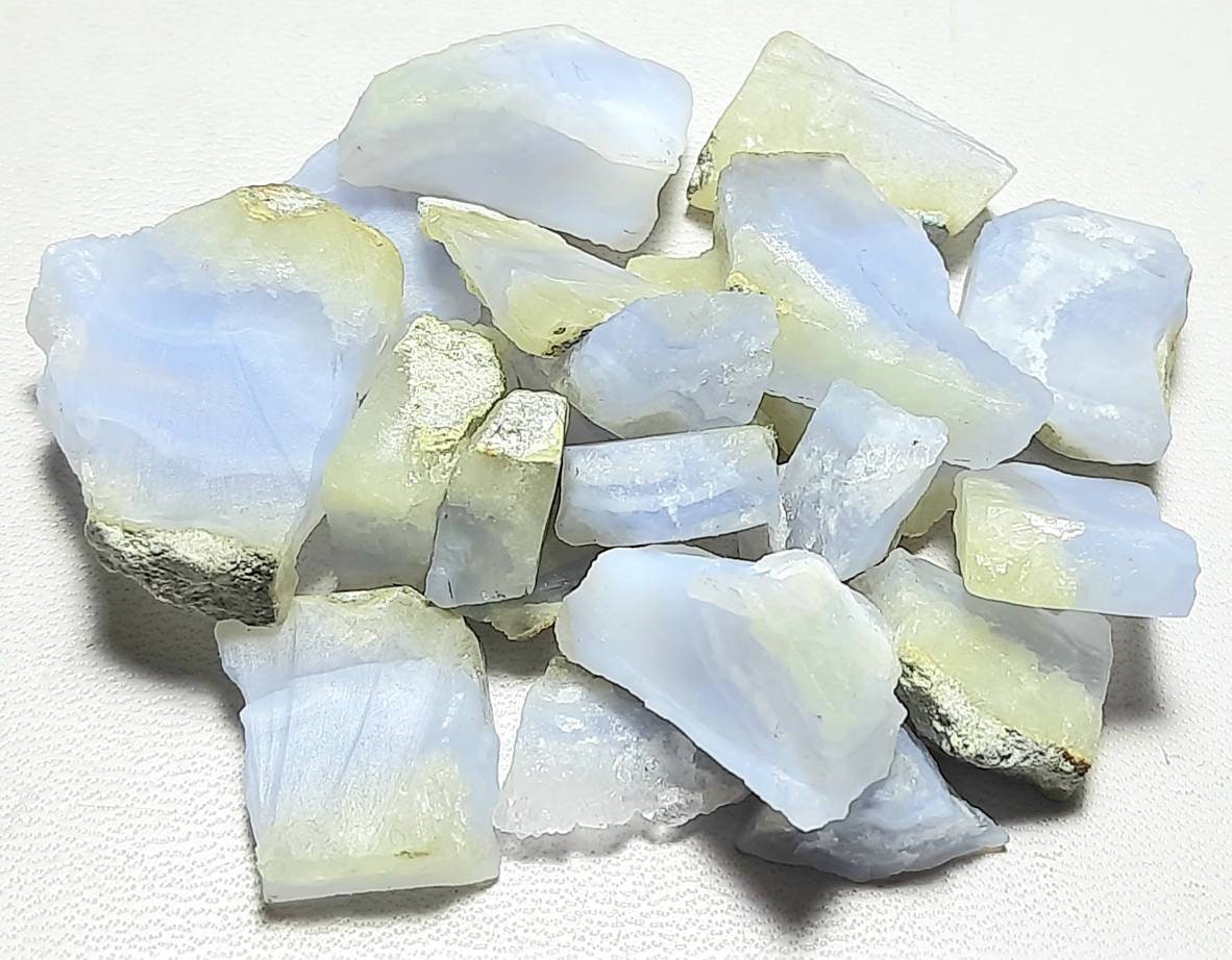 Natural Blue Lace Agate: Unpolished Rough Gemstone Slices Slabs Rock Chunk