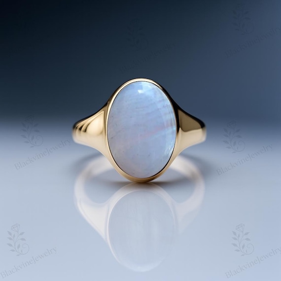 14k Gold Blue Lace Agate Ring Oval Shape Lace Agate Gemstone Ring 925 Sterling Silver Lace Agate Unisex Ring Unique Statement Signet Ring