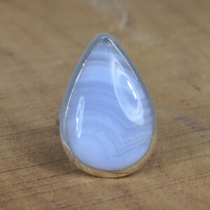 Blue Lace Agate 925 Sterling Silver Ring: Handmade Pear Shape Gemstone Jewelry Blue Lace Agate 925 Sterling Silver Ring: Handmade Pear Shape Gemstone Jewelry