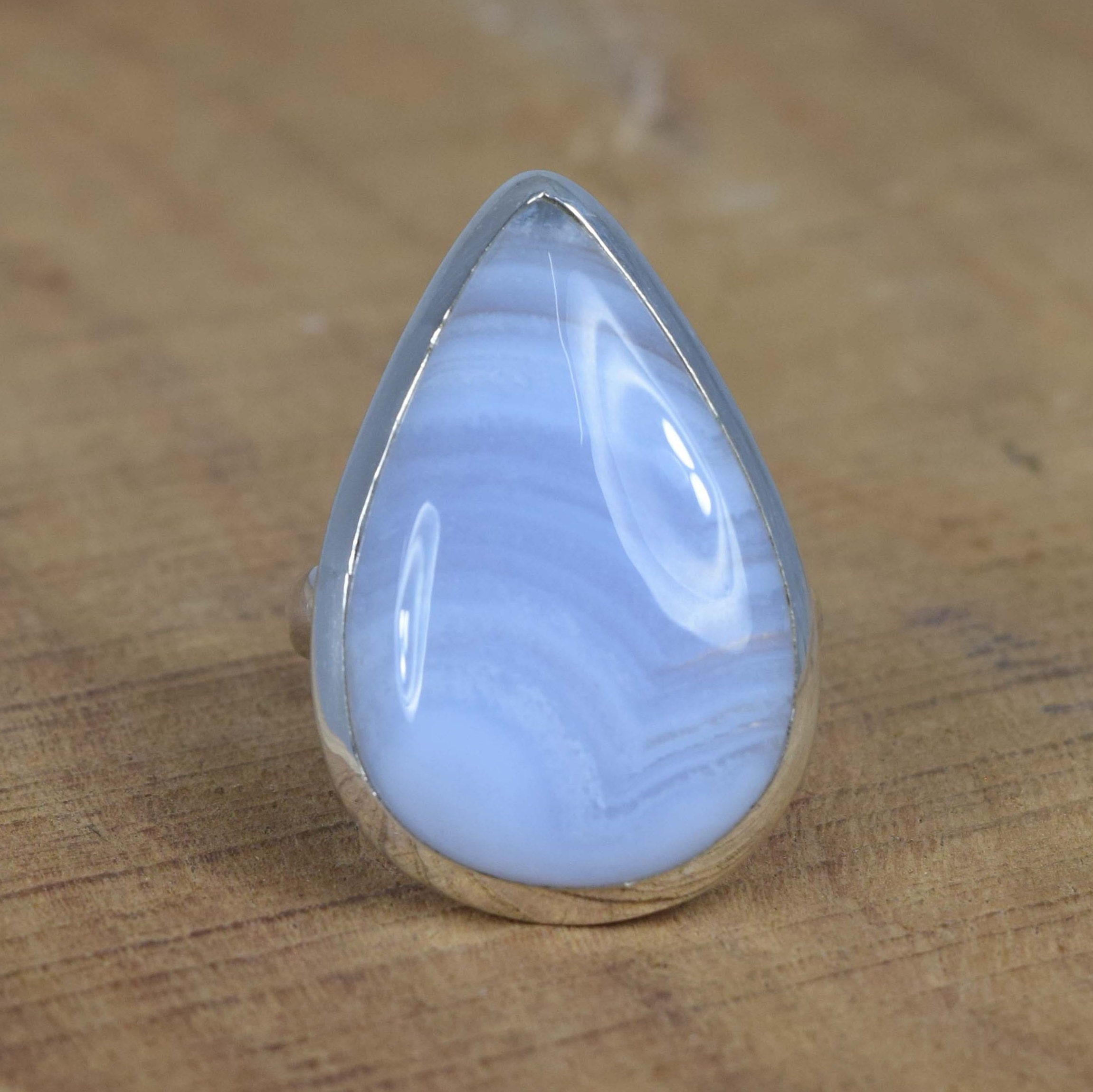 Blue Lace Agate 925 Sterling Silver Ring: Handmade Pear Shape Gemstone Jewelry Blue Lace Agate 925 Sterling Silver Ring: Handmade Pear Shape Gemstone Jewelry