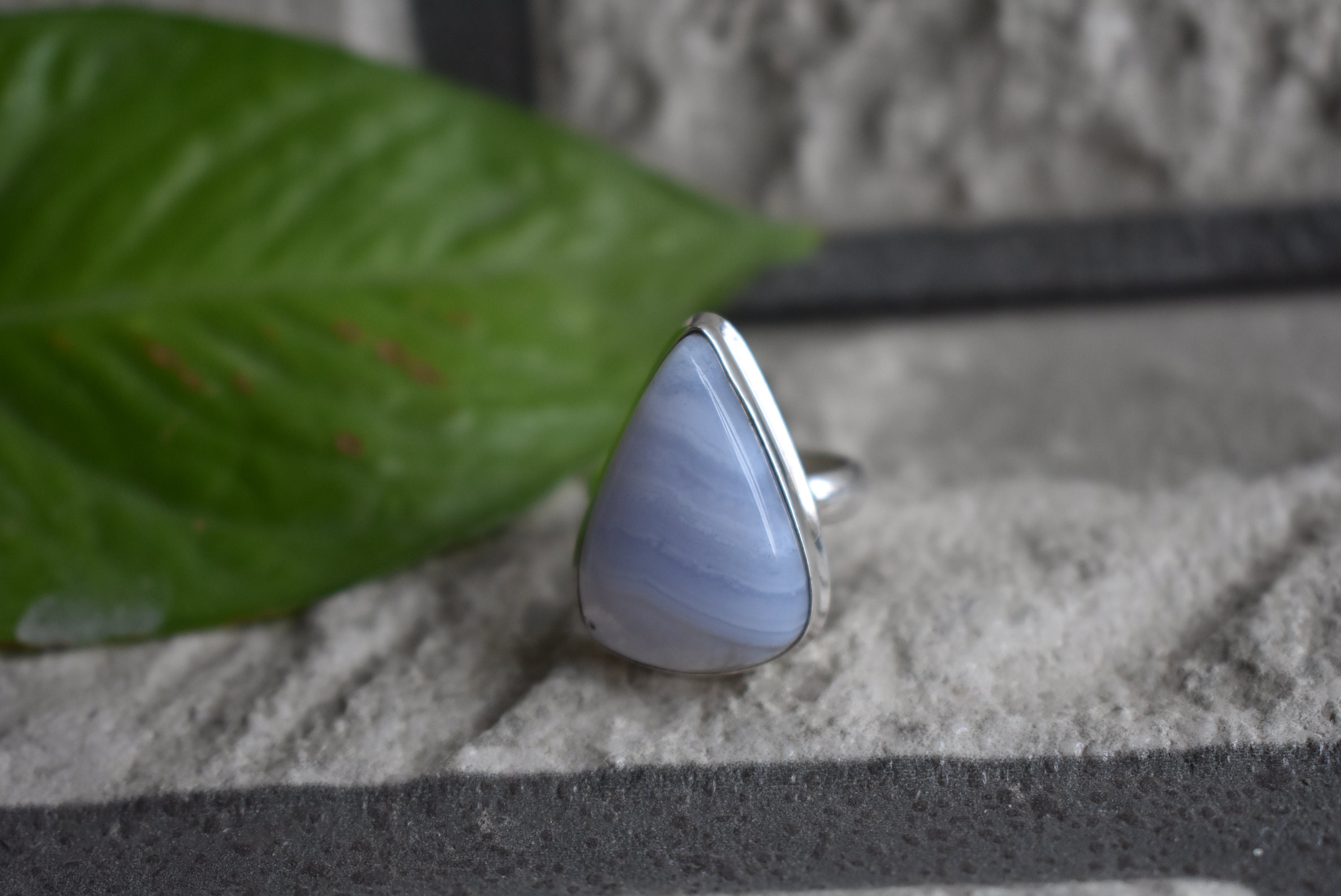 925 Silver Blue Lace Agate Ring, Handmade