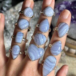 Blue Lace Agate Ring, .925 Sterling Silver, Minimalist, Statement, Fitted Blue Lace Agate Ring, .925 Sterling Silver, Minimalist, Statement, Fitted