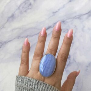 Blue Lace Agate Adjustable Ring / 925 Sterling Silver / Healing Gemstone / Gifts for her / Oval Cab / Blue Agate Statement Ring / BLA-R-37. Blue Lace Agate Adjustable Ring / 925 Sterling Silver / Healing Gemstone / Gifts for her / Oval Cab / Blue Agate Statement Ring / BLA-R-37.
