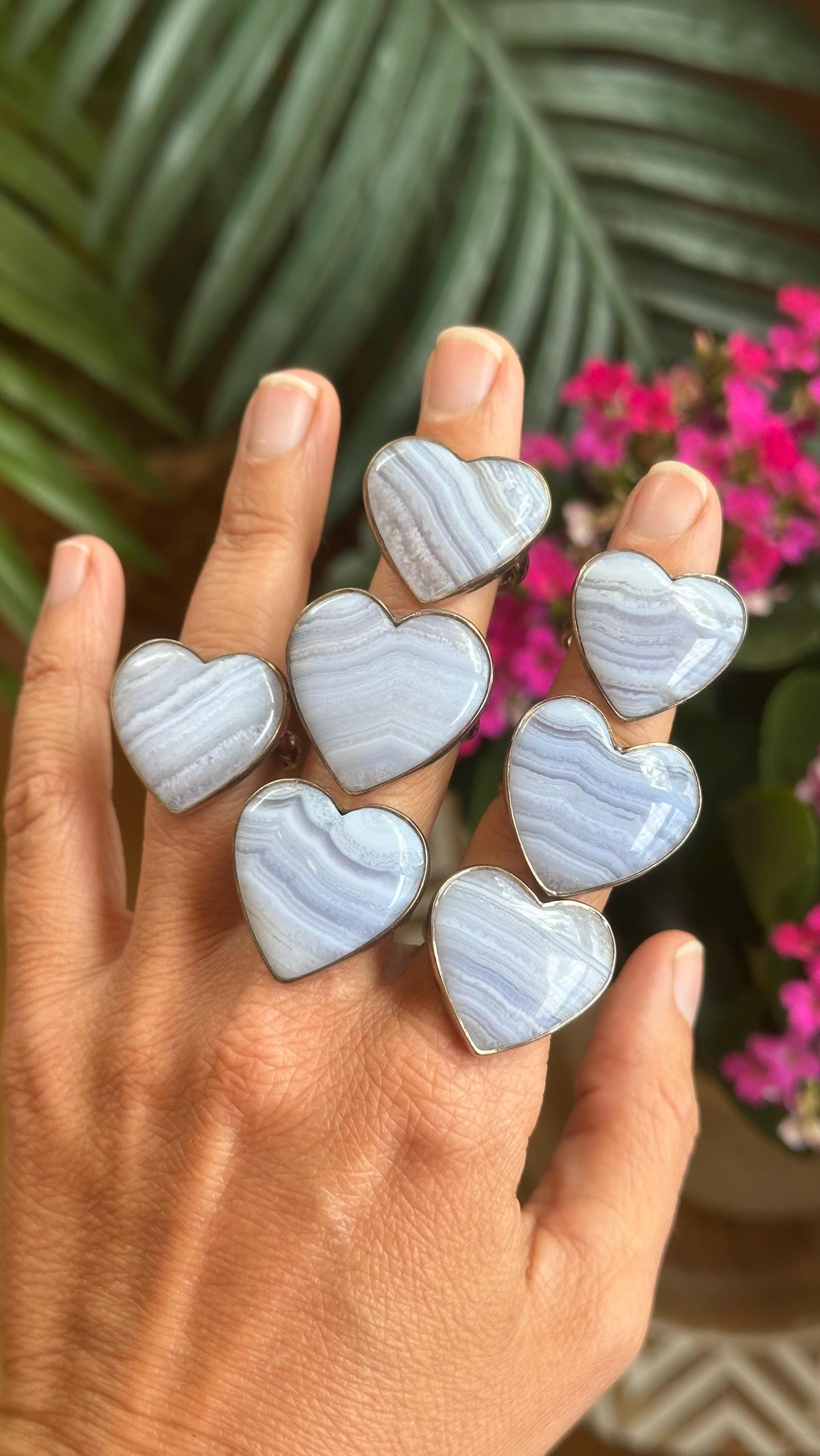 Adjustable Blue Lace Agate Ring .925 Sterling Silver
