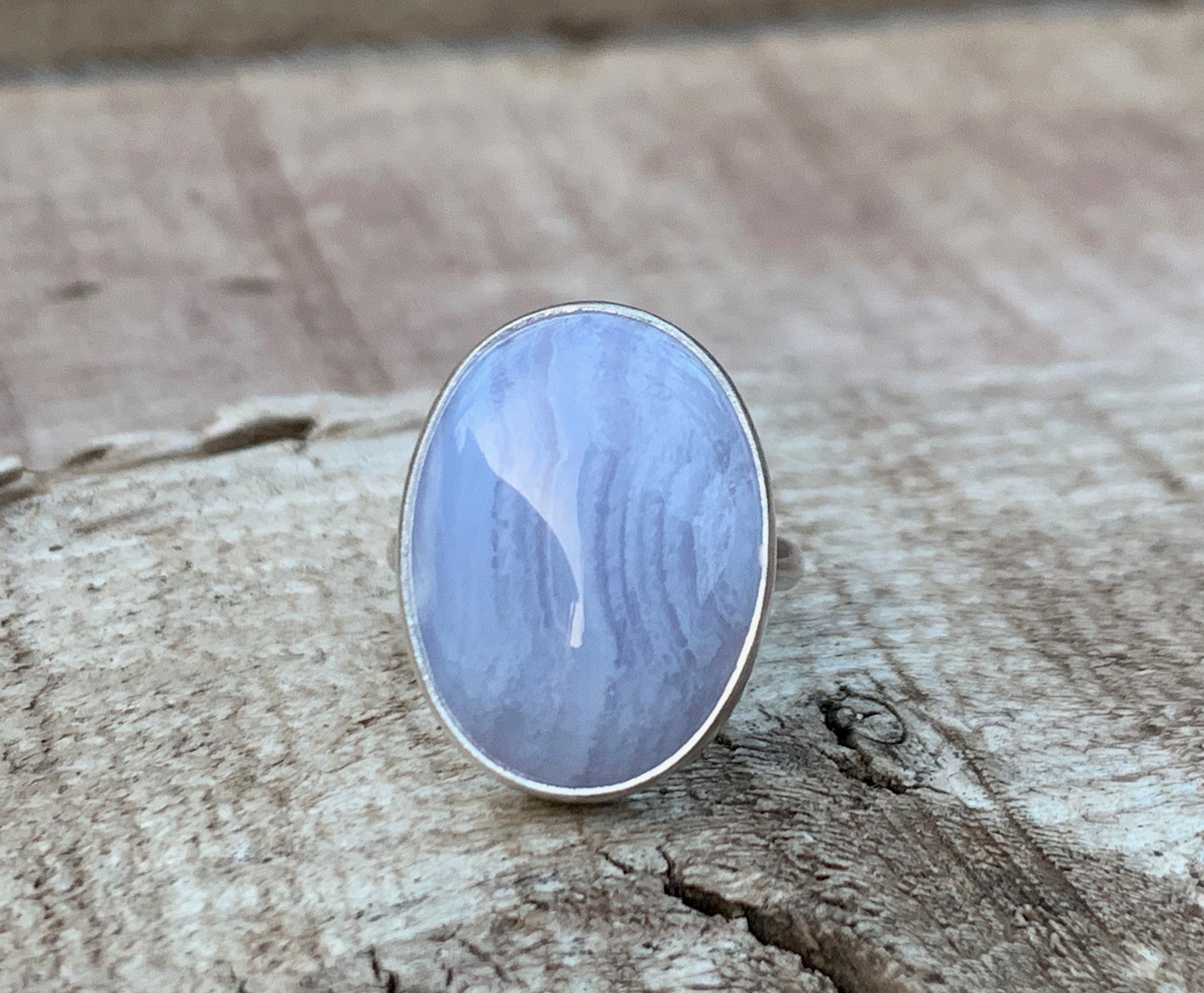 Elegant Oval Lilac Agate Sterling Silver Statement Ring , Agate Ring , Purple Gemstone Ring , Blue Lace Agate Ring , Made To Order