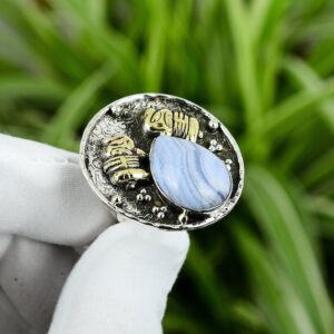 Blue Lace Agate Elephant Ring: Adjustable 925 Sterling Silver Blue Lace Agate Elephant Ring: Adjustable 925 Sterling Silver