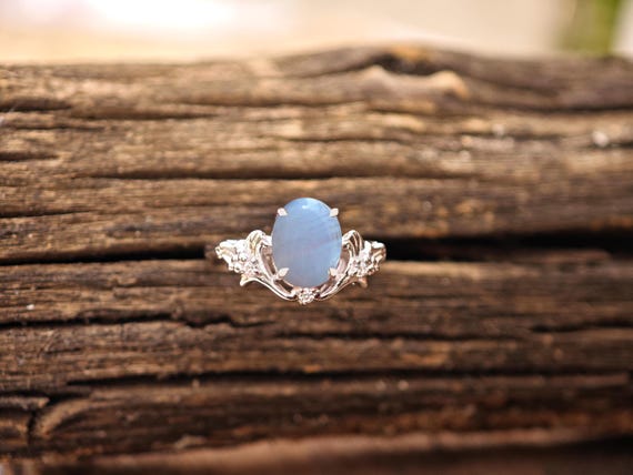 Blue Lace Agate Engagement Ring For Women 14k Gold Cabochon Gemstone Ring Oval Shape Lace Agate Wedding Ring Unique Floral Design Ring Blue Lace Agate Engagement Ring For Women 14k Gold Cabochon Gemstone Ring Oval Shape Lace Agate Wedding Ring Unique Floral Design Ring