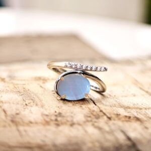 Blue Lace Agate Gemstone Ring · Sterling Silver Real Stone Ring · Agate Silver Engagement Ring · Stacking Ring With Natural Stone