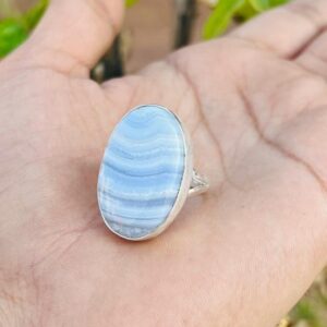 Genuine Blue Lace Agate Ring, 925 Sterling Silver, Wedding Ring, Valentines Gift