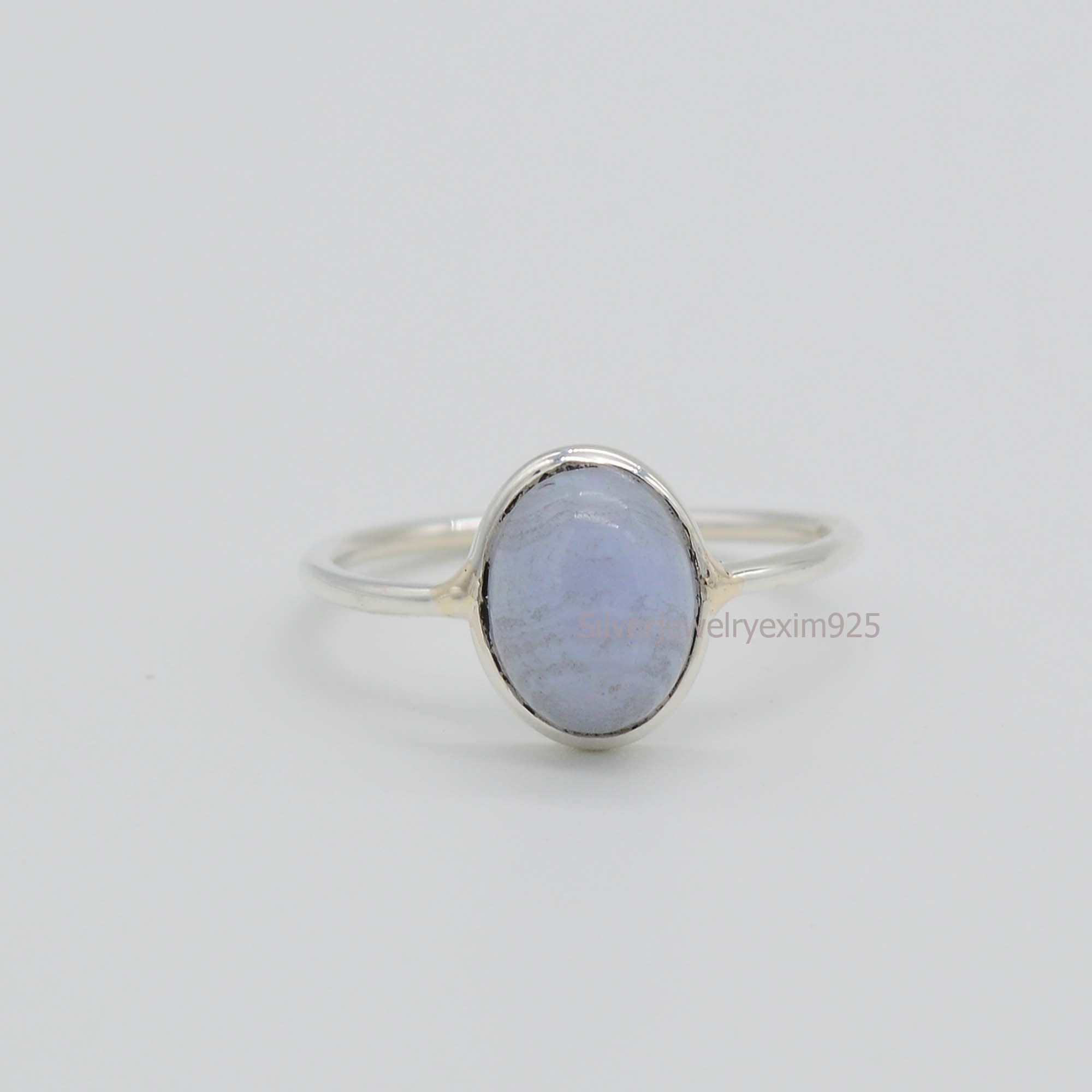 Handmade Blue Lace Agate Ring: Oval Sterling Silver Promise Ring
