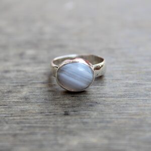 Handmade Sterling Silver Blue Lace Agate Ring: Oval Gemstone