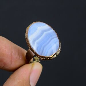 Handmade Blue Lace Agate Ring: Electroformed Copper, Adjustable Handmade Blue Lace Agate Ring: Electroformed Copper, Adjustable