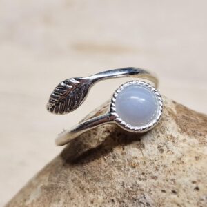Blue Lace Agate Leaf Ring. Size N 925 Sterling Silver. Reiki Jewelry. Women's Ring Uk. Pisces Jewelry. Round 6mm Stone Blue Lace Agate Leaf Ring. Size N 925 Sterling Silver. Reiki Jewelry. Women's Ring Uk. Pisces Jewelry. Round 6mm Stone