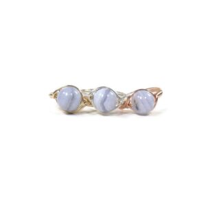 LG Blue Lace Agate .999 Fine Silver Custom Sized Wire Wrapped Ring