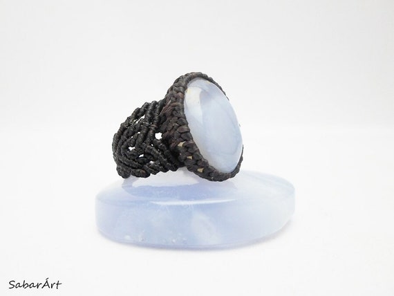 Blue Lace Agate Macrame Ring: Healing Stone Jewelry Blue Lace Agate Macrame Ring: Healing Stone Jewelry