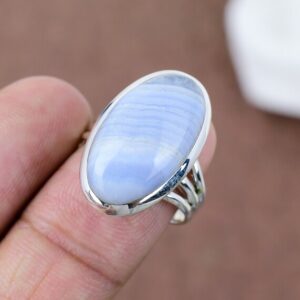 Rare Blue Lace Agate Ring: Sterling Silver Gemstone Statement Jewelry Rare Blue Lace Agate Ring: Sterling Silver Gemstone Statement Jewelry