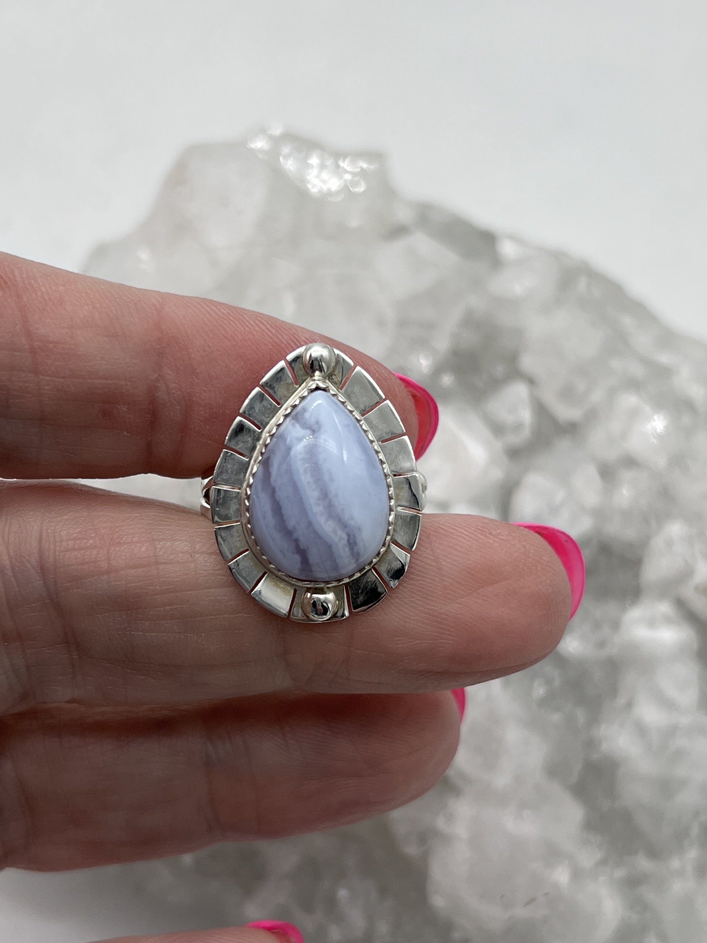 Blue Lace Agate Ring, Size 8 1/2