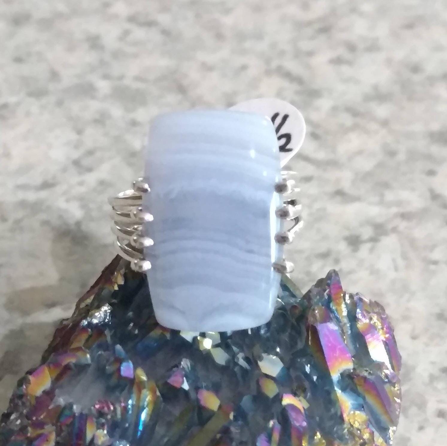 Blue Lace Agate Ring Size 8 1/2