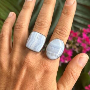 Statement Blue Lace Agate Adjustable Ring, 925 Sterling Silver Statement Blue Lace Agate Adjustable Ring, 925 Sterling Silver
