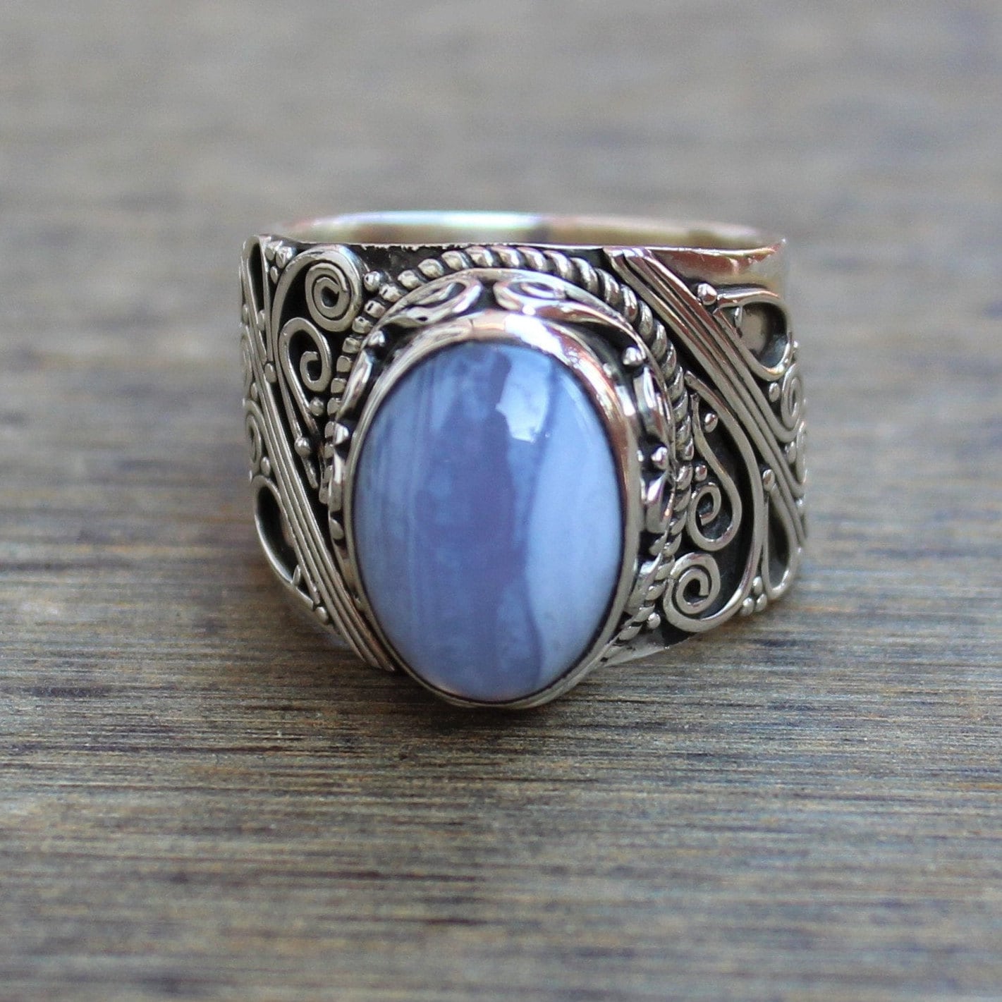 Blue Lace Agate Sterling Silver Statement Ring