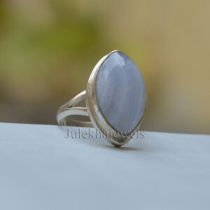 Blue Lace Agate Stone 925 Sterling Silver Ring: Dainty Minimalist Jewelry
