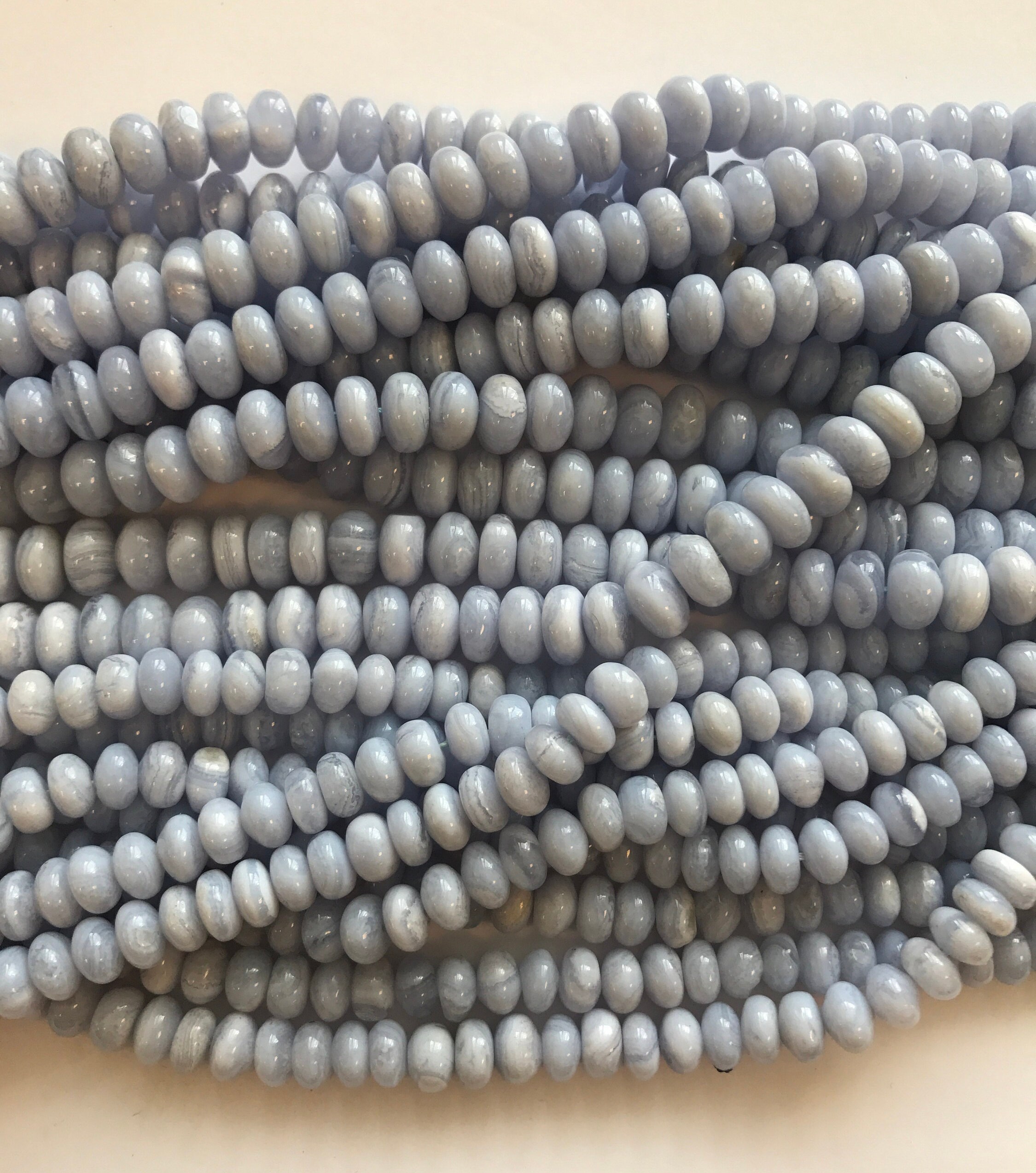 Natural Blue Lace Agate 6x3mm 8x5mm 10x6mm Rondelle Gemstone Beads---15.5"--1 Strand/3 Strands