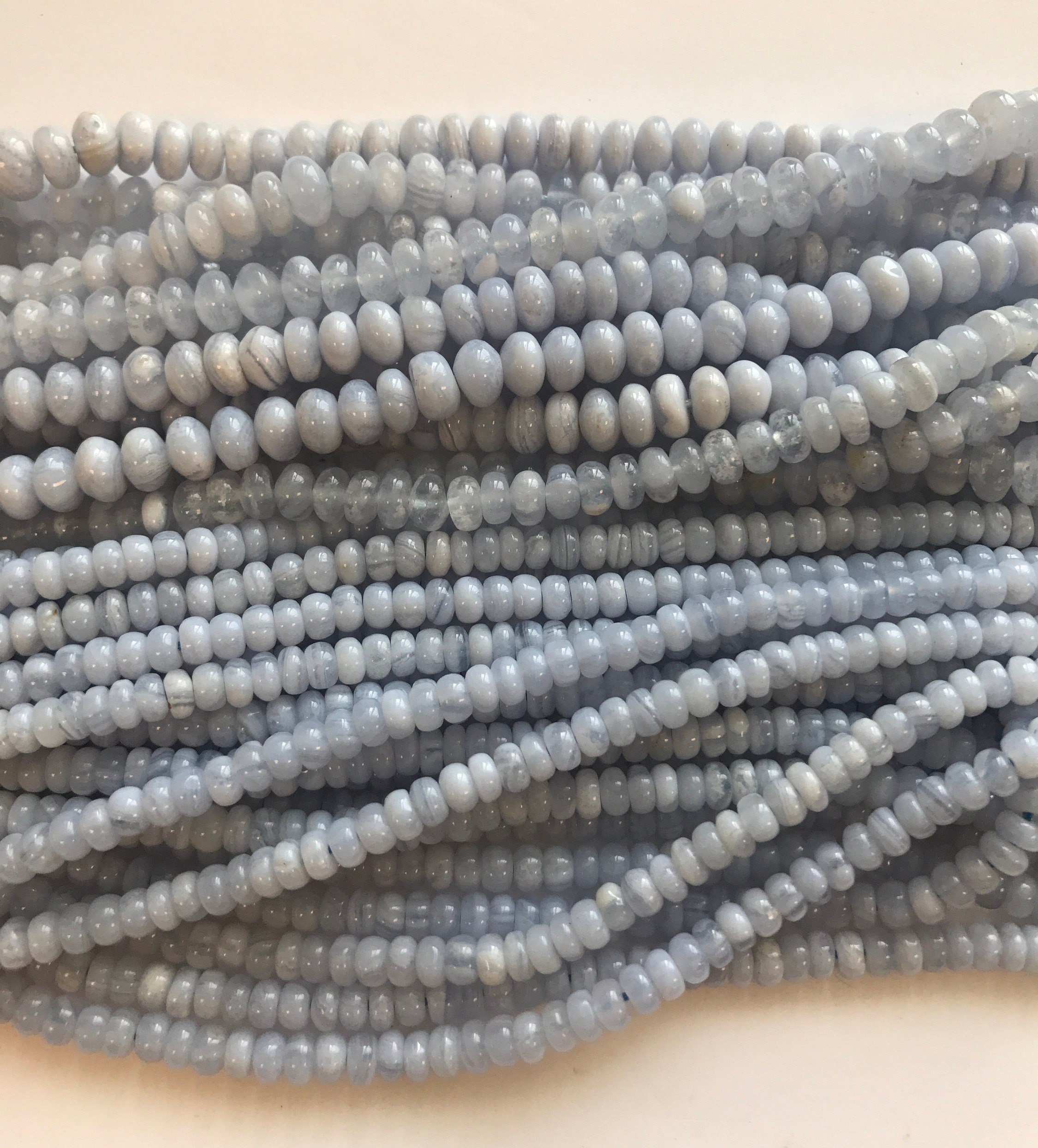 Natural Blue Lace Agate 5x3mm 7x4mm Rondelle Gemstone Beads---15.5 Inch Strand