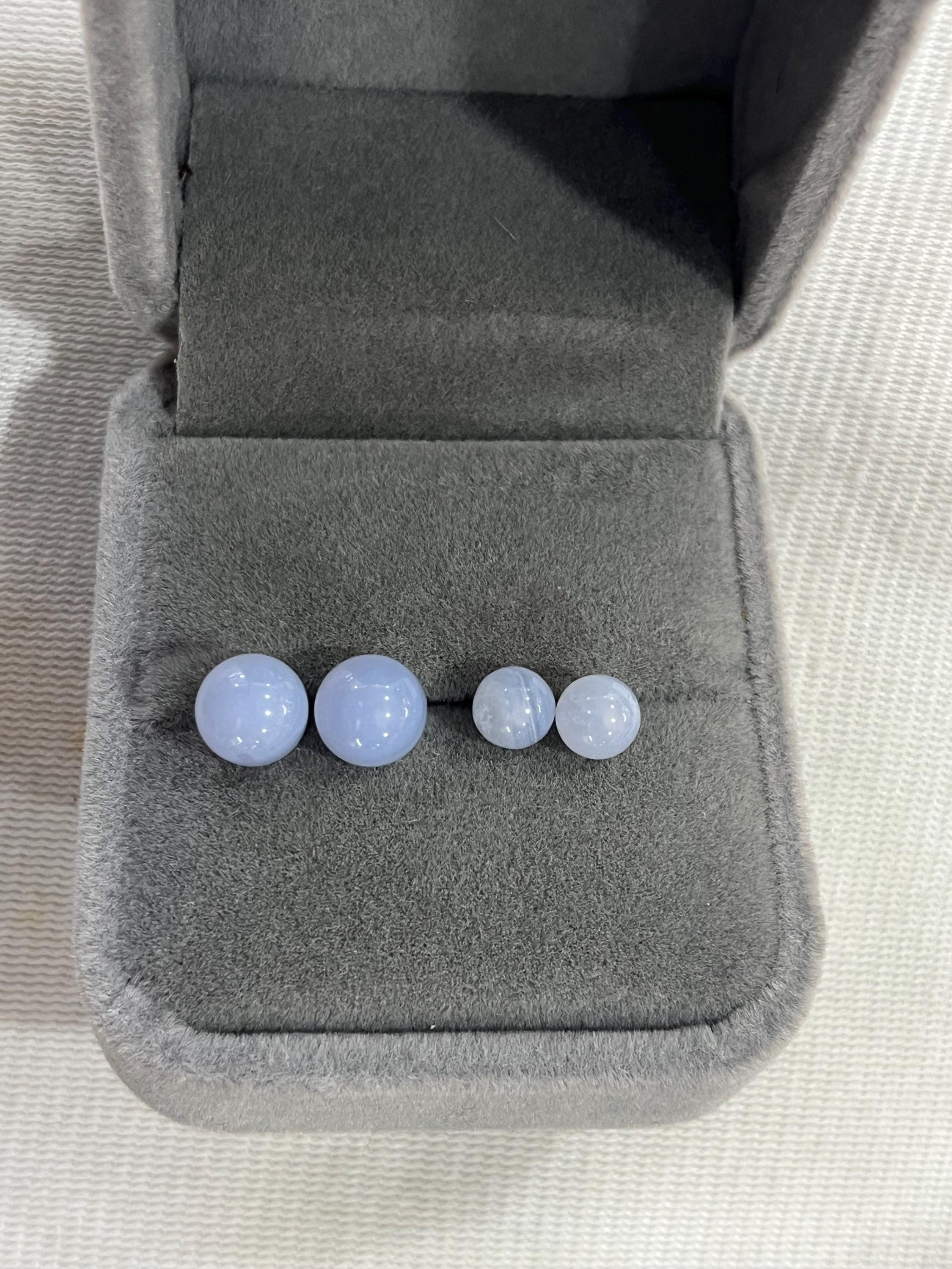 Blue Lace Agate 6mm - 8mm Round Genuine Gemstone Stud Earrings With 925 Sterling Silver Accessory (butterfly Earnuts)---1 Pair (2pcs)