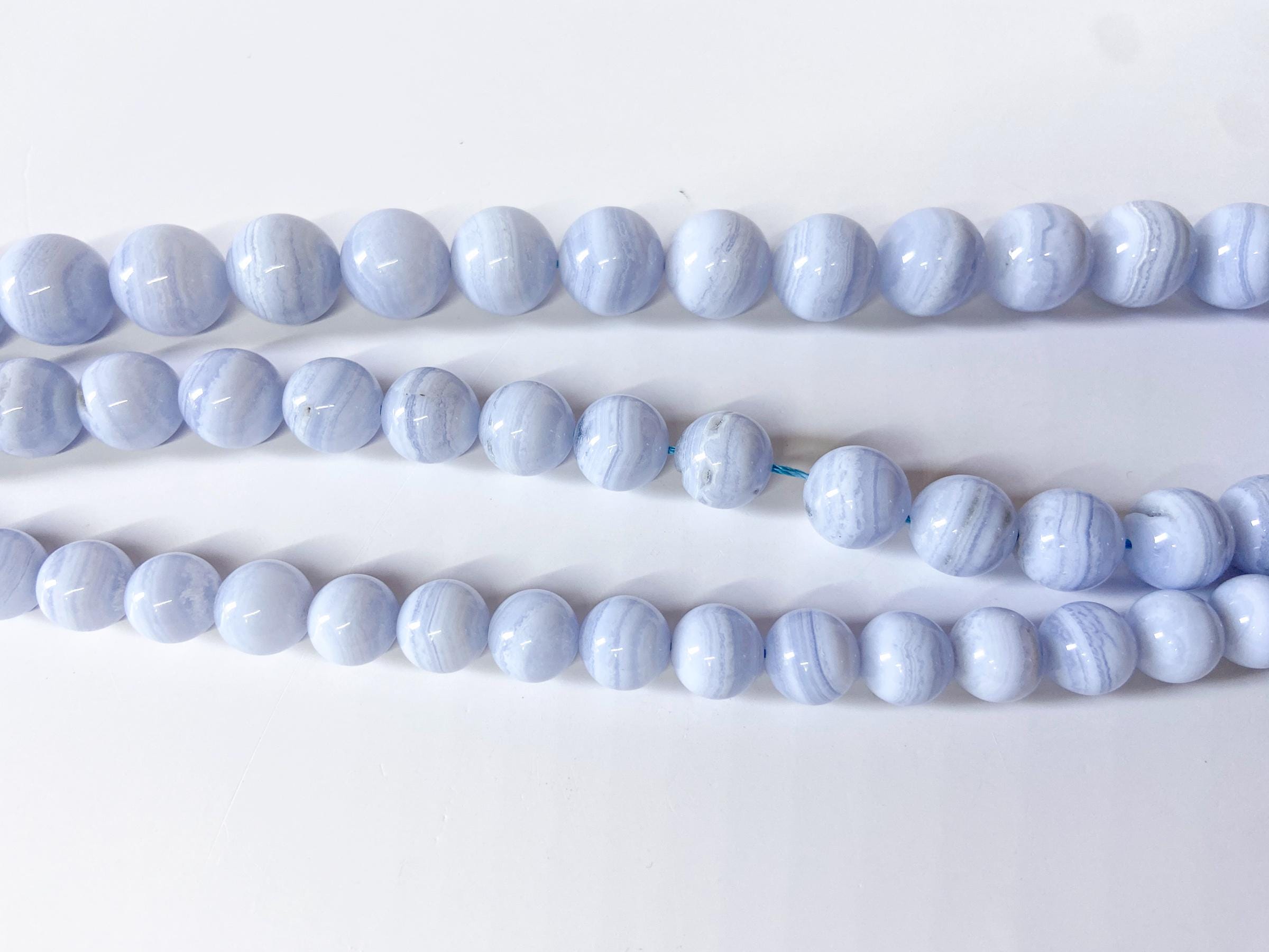 Blue Lace Agate Round Beads 10mm/12mm/14mm/16mm. Natural Gemstone Smooth Round Beads. Healing Stone. Throat Chakra. Vintage Stock From 2000