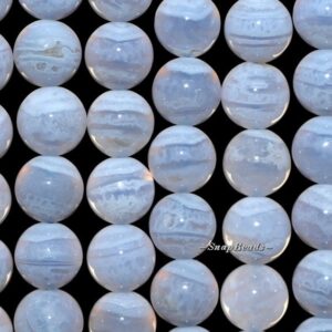 Chalcedony Blue Lace Agate Gemstone Round 8-9mm Loose Beads (166)