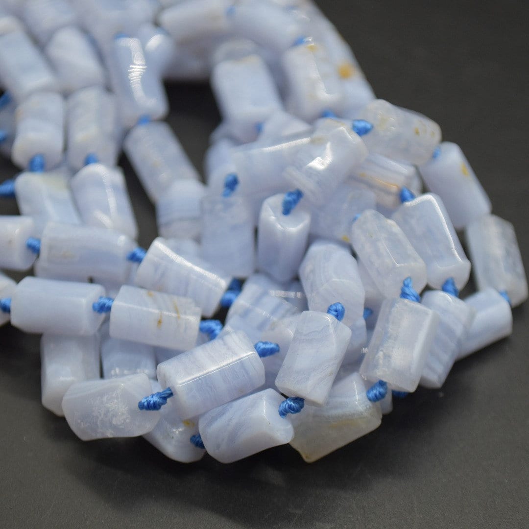 Blue Lace Agate Gemstone Irregular Round Tube Beads - 12mm X 8mm - 15" Strand
