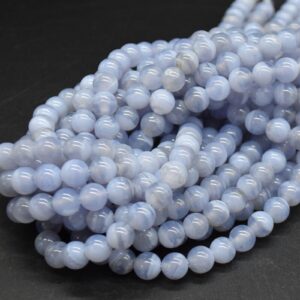 Blue Lace Agate Gemstone Beads - 8mm Round - Large Hole (2mm) Gemstone Round Beads For Jewellery Making - 15" Strand