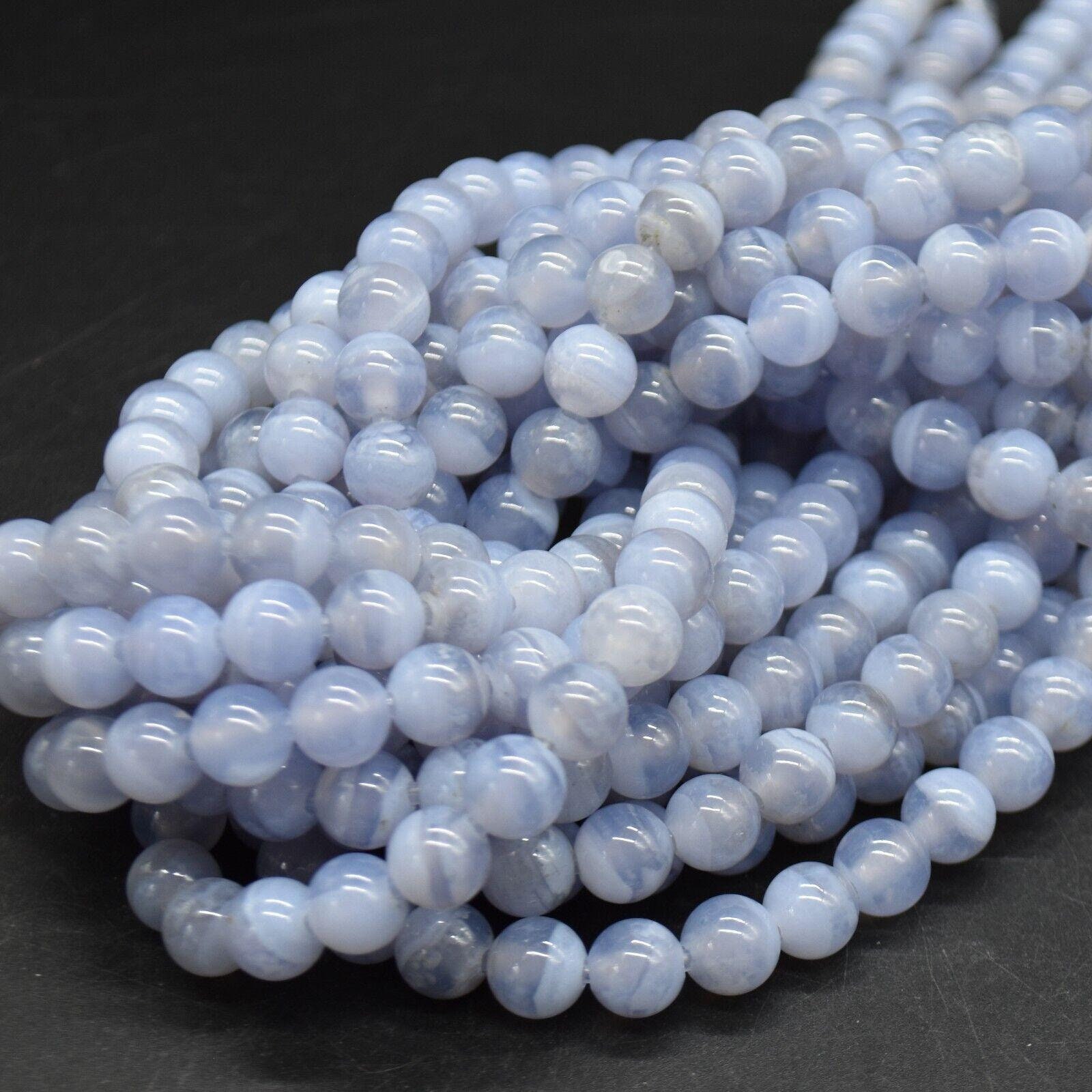 Blue Lace Agate Gemstone Beads - 8mm Round - Large Hole (2mm) Gemstone Round Beads For Jewellery Making - 15" Strand Blue Lace Agate Gemstone Beads - 8mm Round - Large Hole (2mm) Gemstone Round Beads For Jewellery Making - 15" Strand