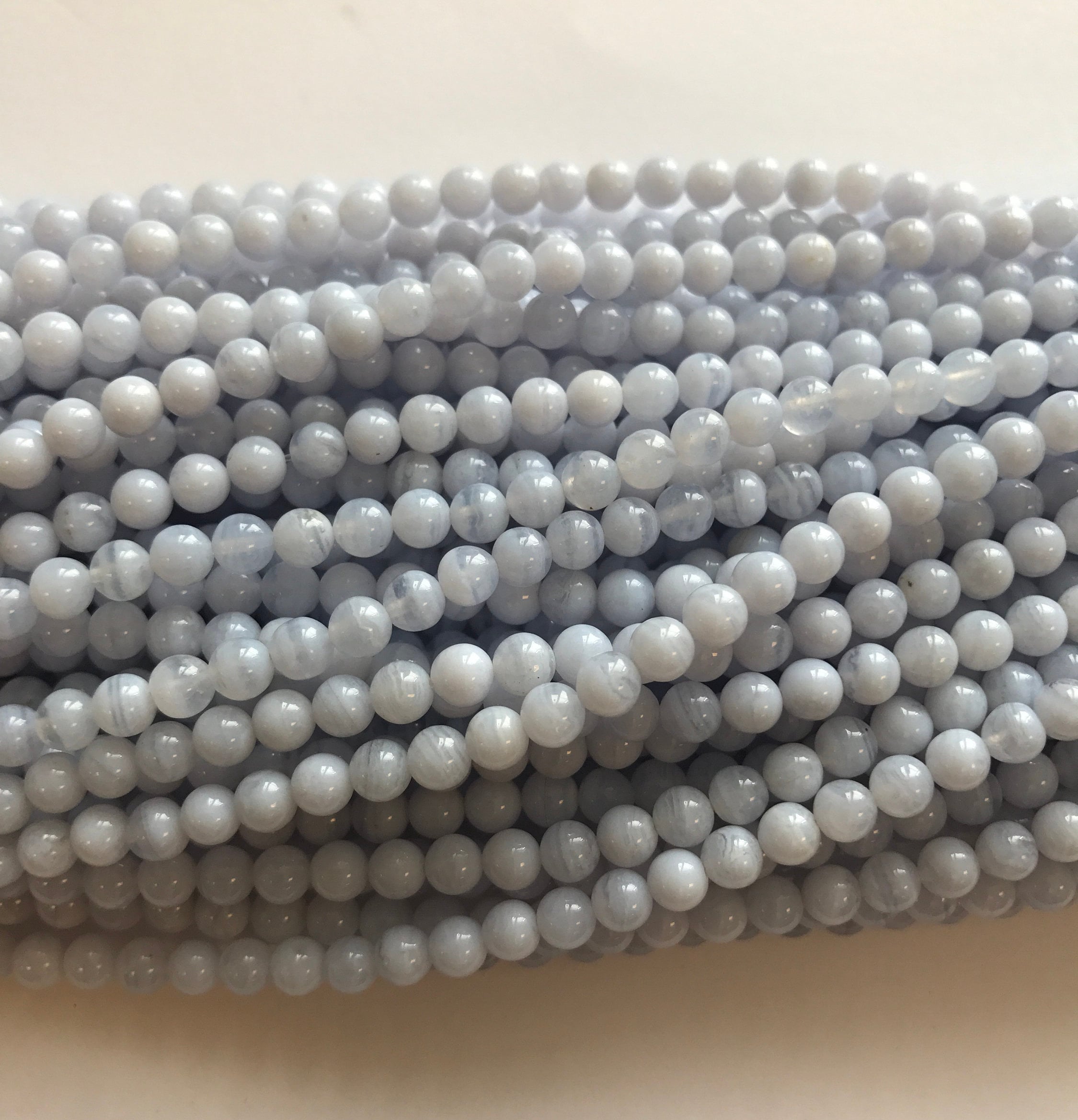 Natural Blue Lace Agate 3mm, 4mm 6mm 8mm 10mm 12mm Round Gemstone Beads---15.5 Inch Strand