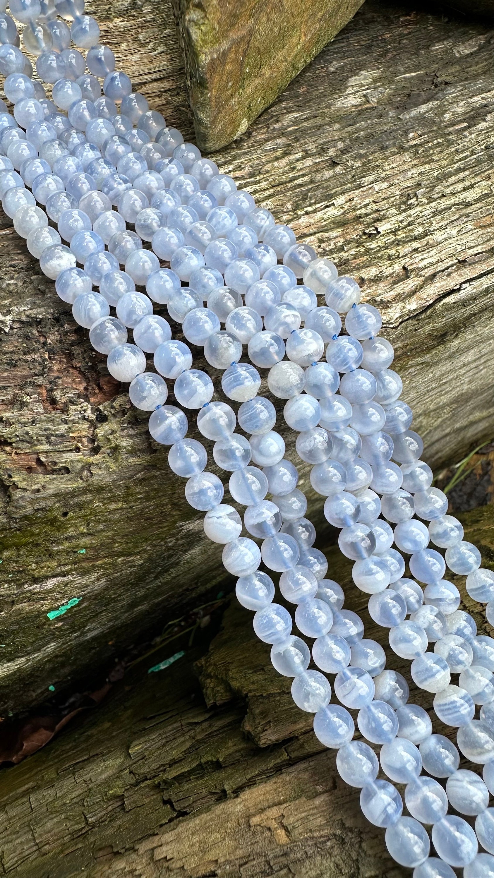 Natural Soft Translucent Blue Lace Agate Round Beads 6mm Approx Handcut / 1mm Hole