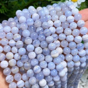 Natural Blue Lace Agate Smooth Round Beads Loose Gemstone Crystal For Jewelry Making 3mm 4mm 6mm 8mm 10mm 12mm Semi Precious Stone Beads.