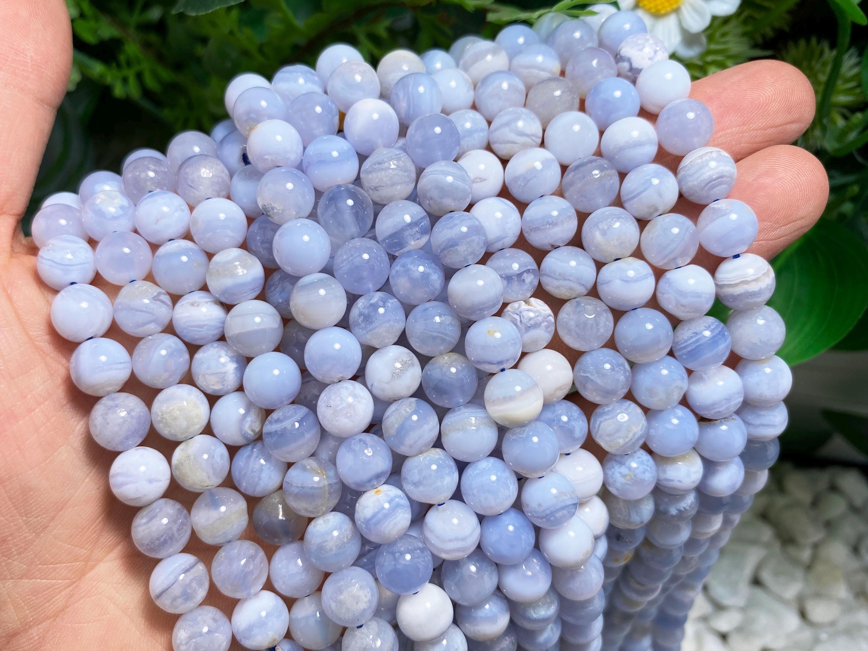 Natural Blue Lace Agate Smooth Round Beads Loose Gemstone Crystal For Jewelry Making 3mm 4mm 6mm 8mm 10mm 12mm Semi Precious Stone Beads.