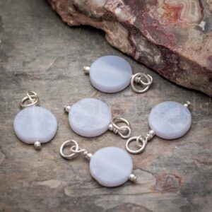 Blue Lace Agate Coin Bead Gemstone Sterling Silver Charm Link - One Piece