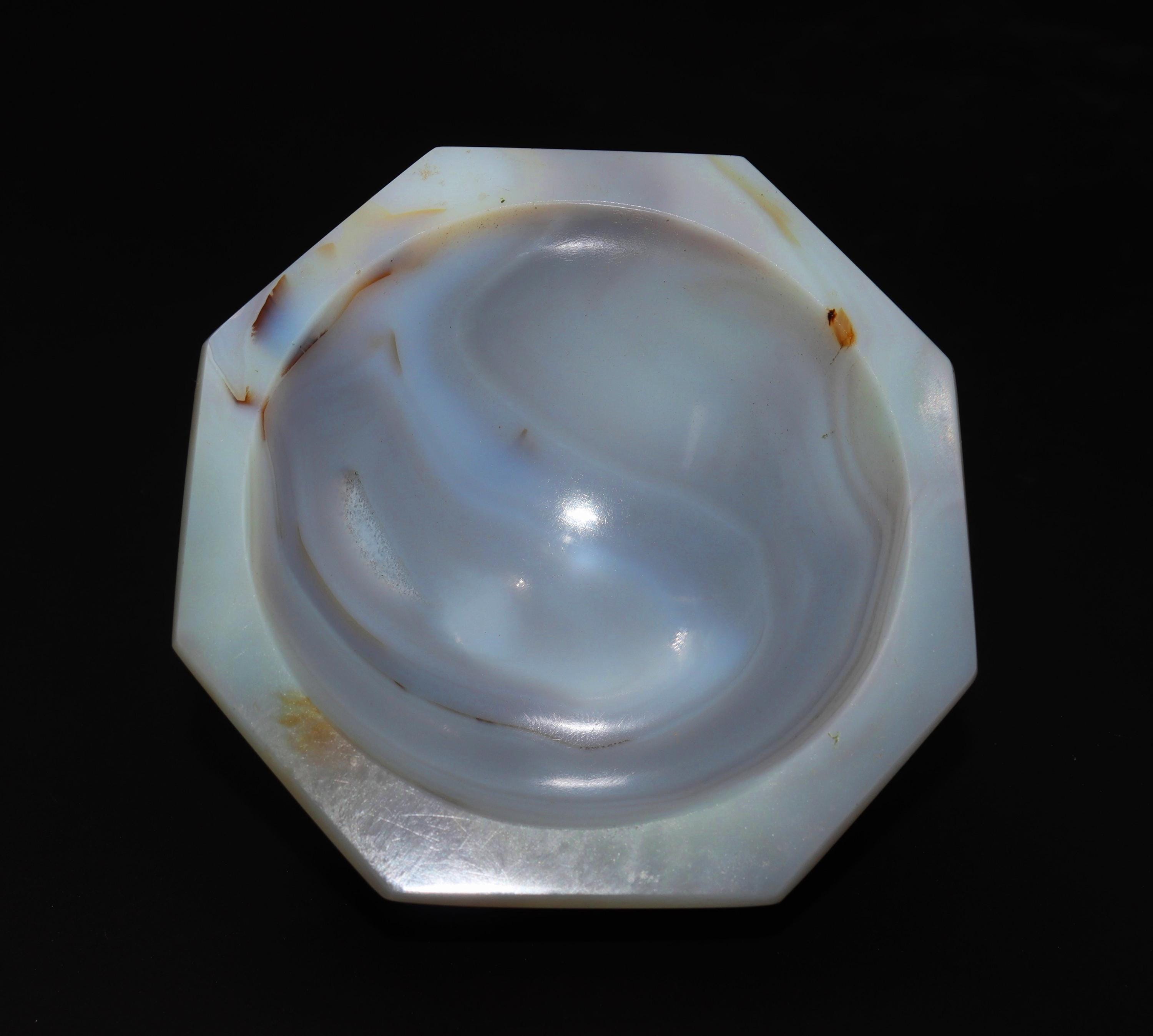Blue Lace Agate Crystal Bowl: 75mm Hexagon Altar Bowl, Healing Energy