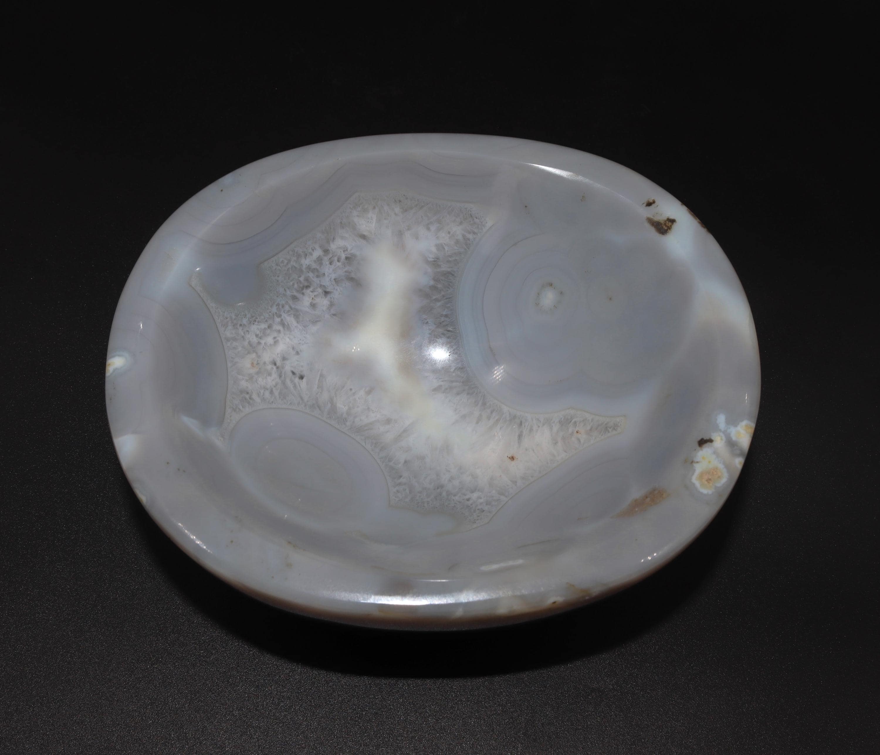 Blue Lace Agate Crystal Bowl: Oval Altar Bowl, Meditation Decor (135mm, 950g