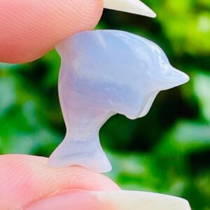 Blue Lace Agate Crystal Dolphin: Mini Carved Gemstone (Drilled)